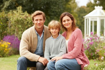 Naklejka premium Happy Family Portrait in Garden Setting