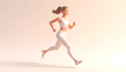Obraz premium Cute isometric 3D of a pastel A woman in a running outfit is running