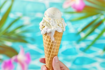 Tropical Ice Cream Delight: Summer Treat on a Vibrant Background
