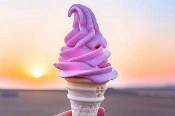 Lavender Ice Cream Cone at Sunset: Sweet Summer Treat