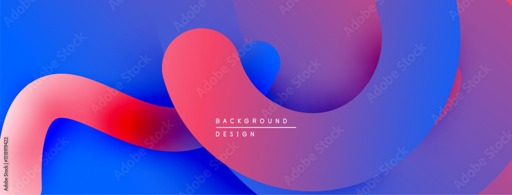 Poster Abstract fluid shapes, vibrant colors blend. Modern design, smooth gradients create dynamic composition. Background features text elements.