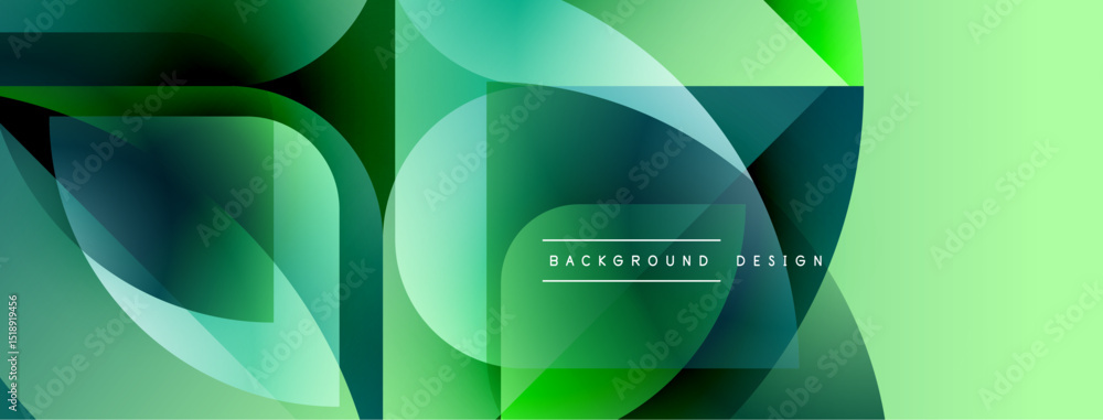 Leinwandbilder abstract geometric shapes, green gradients, modern design. fluid forms create dynamic composition, s
