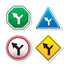 Illustration set of Road entering curve traffic sign symbol isolated on white background with cute concept design
