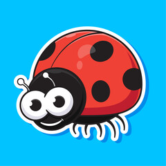 Cartoon sticker of orange smile ladybug beetle illustration vector isolated with simple concept design suitable for web, apps and others