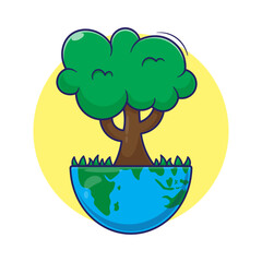 Illustration vector icon, mascot, symbol of green eco energy, inviting to care for earth, think green, zero waste and others
