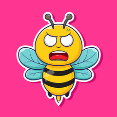 Angry bee face sticker, icon, mascot, logo illustration vector object with simple design concept