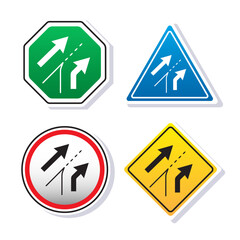 Entering roadway added lane traffic sign symbol and highway safety devices set isolated on white background illustration vector concept