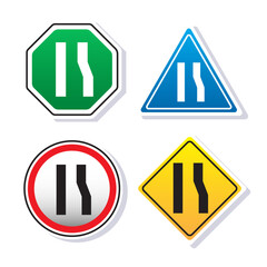 Set of right lane ends traffic sign symbol suitable used for warning, information, and education on street procedure driving