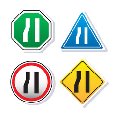 Left lane ends traffic sign symbol for highway street standard safety procedure cartoon illustration vector isolated