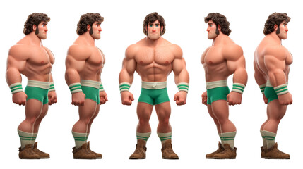 Muscular Male Character Design in Various Poses for Animation Projects and Illustrations