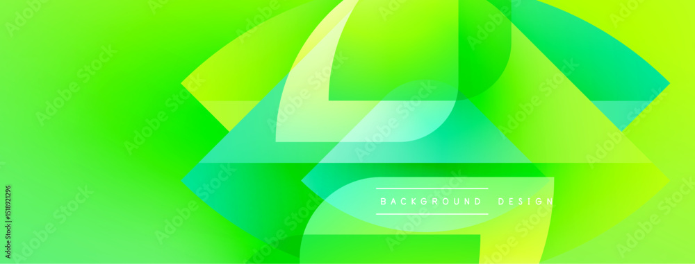 Poster Bright green abstract background. Overlapping shapes create dynamic visual effect. Modern design elements present smooth gradients.