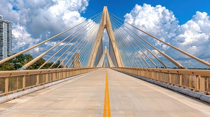 Fototapeta premium Cable Stayed Bridge on Sunny Day with Cityscape Background