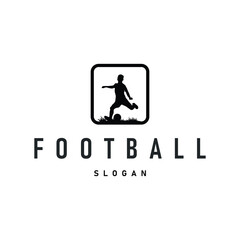 football logo design of a running sport with a black silhouette concept of a football player with a simple illustration of a symbol. Template for a poster, brand, business, team or other.