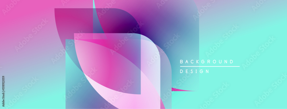 Poster abstract geometric shapes overlap, creating vibrant color gradients. pink, purple, turquoise blend s