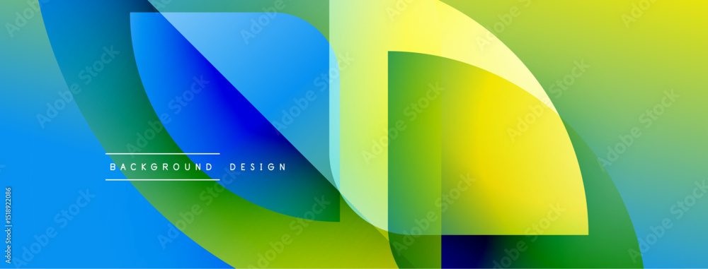 Aufkleber Abstract gradients overlap, creating dynamic visual effect. Blue, green, yellow hues blend seamlessly. Modern design element.