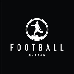 football logo design of a running sport with a black silhouette concept of a football player with a simple illustration of a symbol. Template for a poster, brand, business, team or other.