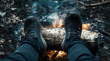 Warming Feet by a Campfire on a Cool Evening