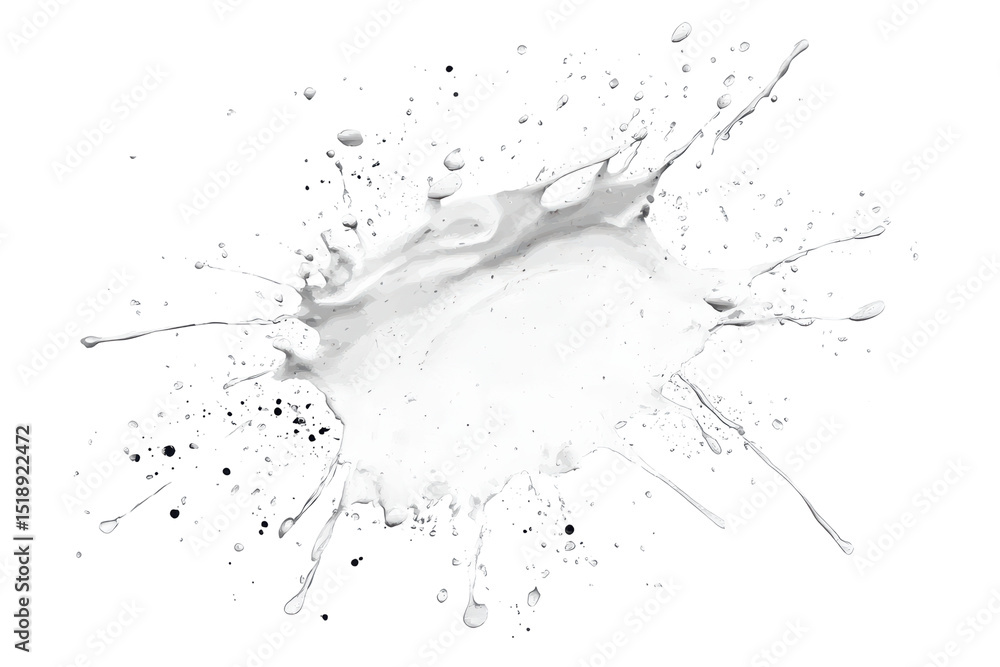 Poster a dynamic splash of thick, white liquid explodes outward against a stark black background, exhibitin