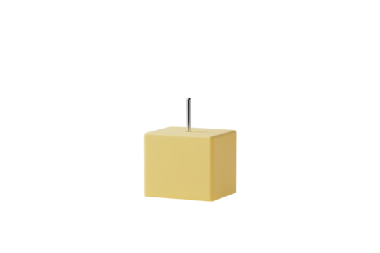 A pale-yellow cubic candle with a thin, central wick