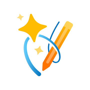 Artificial or AI powered smart correction illustration. glowing pen, strikethrough line, and sparkle icon representing intelligent text or design editing feature