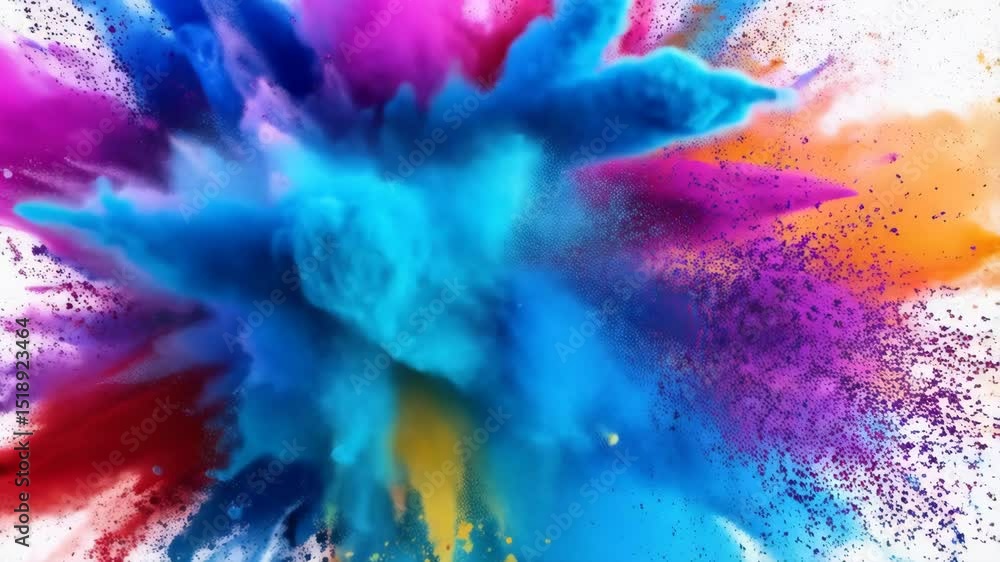 Poster bright explosion of colored powders on white background creates dynamic abstract composition