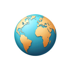 Fototapeta premium A stylized 3D globe, teal oceans, tan continents, simple cartography