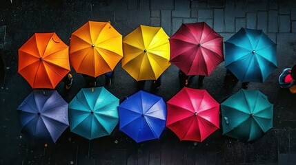 Colorful Umbrellas Overhead View Rainy Day