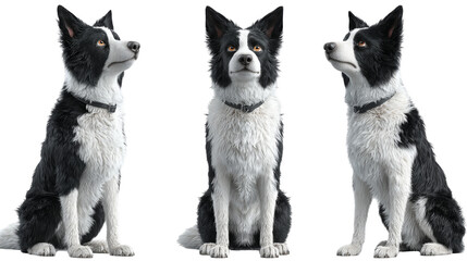 Realistic 3D Model of a Border Collie Dog in Various Poses and Angles