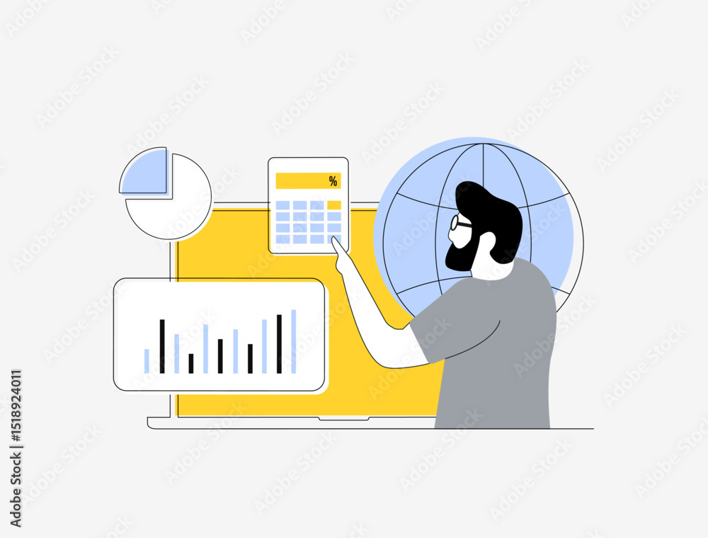 Poster data analysis, business analytics, marketing report with global statistics. kpi dashboard, financial