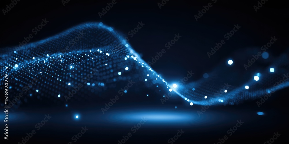Aufkleber abstract blue wave of particles, glowing softly on a dark background, creating a dynamic and energet