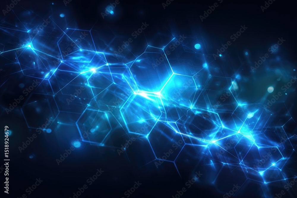 Aufkleber abstract digital artwork featuring a flowing network of interconnected glowing hexagons in shades of