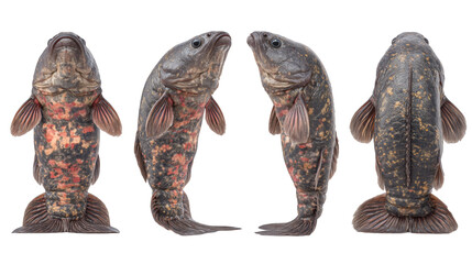 Unique Freshwater Fish Species in Detailed Side and Top View with Vibrant Colors