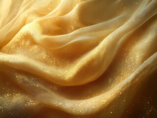 Golden ethereal fabric with glittering highlights creates a sense of luxury