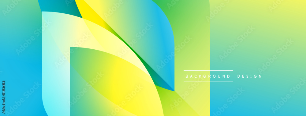 Poster abstract gradient shapes overlap. vivid turquoise, yellow, green hues blend smoothly. modern design 