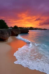 Selbstklebende Fototapeten Serene sunset over a tranquil beach landscape © Chom