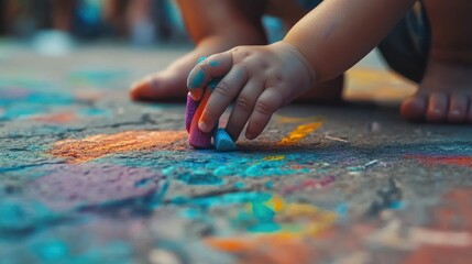 Obraz premium Toddler's Artistic Expression: Chalk Art on Pavement