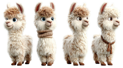 Cute Cartoon Alpaca Characters in Various Poses and Outfits for Fun and Joyful Designs