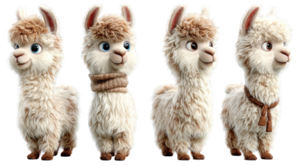 Cute Cartoon Alpaca Characters in Various Poses and Outfits for Fun and Joyful Designs