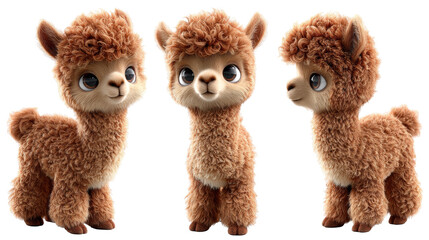 Cute and Playful Cartoon Alpaca Character with Fluffy Fur and Big Eyes