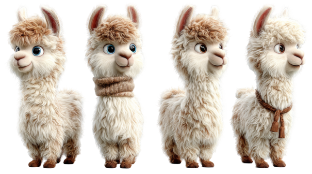 Cute Cartoon Alpaca Characters in Various Poses and Outfits for Fun and Joyful Designs