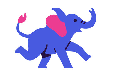 Elephant Dance illustration, colorful minimalist style, mid-century modern, childlike shapes, whimsical character design, no outlines, solid colors, stylized proportions
