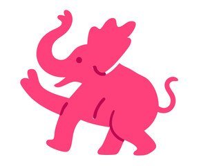 Elephant Dance illustration, colorful minimalist style, mid-century modern, childlike shapes, whimsical character design, no outlines, solid colors, stylized proportions