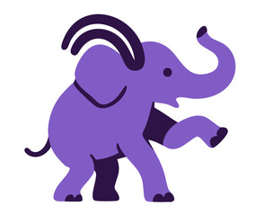 Elephant Dance illustration, colorful minimalist style, mid-century modern, childlike shapes, whimsical character design, no outlines, solid colors, stylized proportions