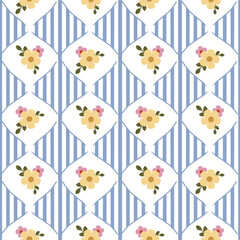 Vector pattern of fabric, wallpaper, wrapping paper, mats and bed sheets. Continuous and repeatable. Designed with alternating floral stripes. Cute style.