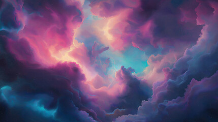 Fototapeta premium Bright pastel pink and blue fantasy clouds in a surreal sky, perfect for dreamy, uplifting, and magical design and background uses.