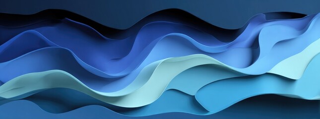 Abstract digital artwork depicting layered, flowing waves in shades of blue, creating a sense of depth and movement