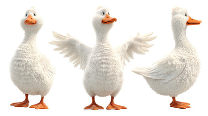 Playful Cartoon Duck Character in Three Poses for Animation and Illustration Use