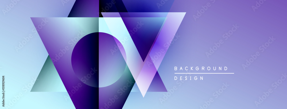 Poster Abstract geometric shapes, purple hues, gradient effect. Modern design elements create dynamic visual composition. Background texture visible.