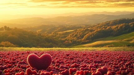 Fototapeta premium Golden Hour Heart Field Landscape Romantic Sunset View