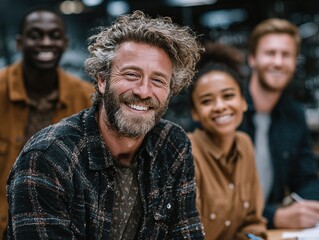 Multiethnic Team Interaction with Curly-Haired Leader in Indoor Setting